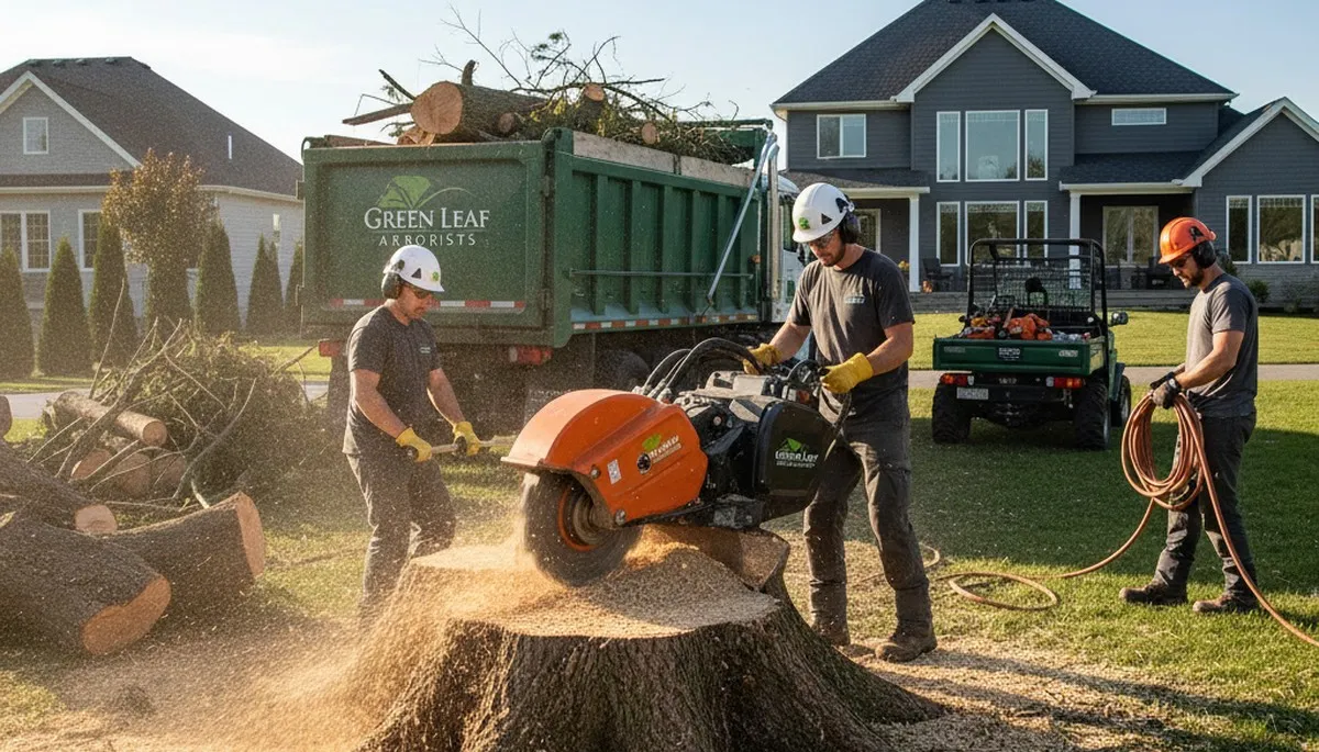 Professional stump removal service in Oak Park, IL clearing yard with expert tree grinding equipment
