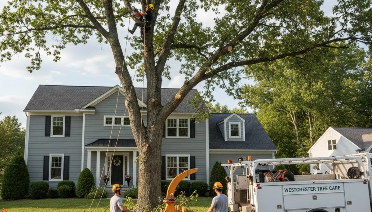 Professional tree removal service in Oak Park IL safely cutting and clearing large backyard tree